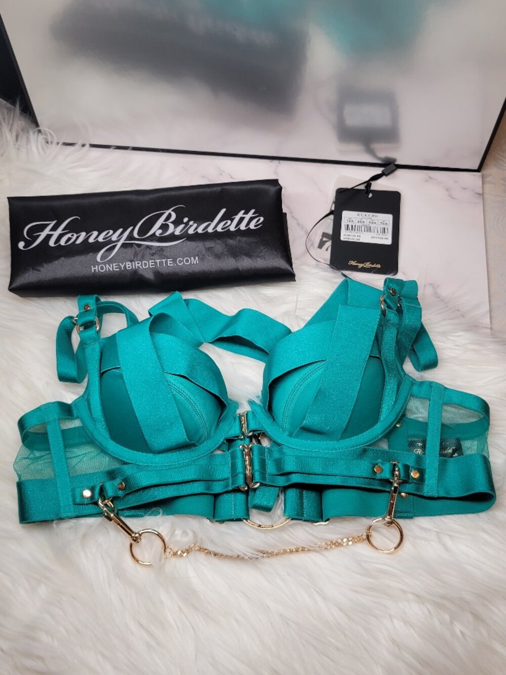 Honey Birdette Kukuro Bra 34A Jade Green
